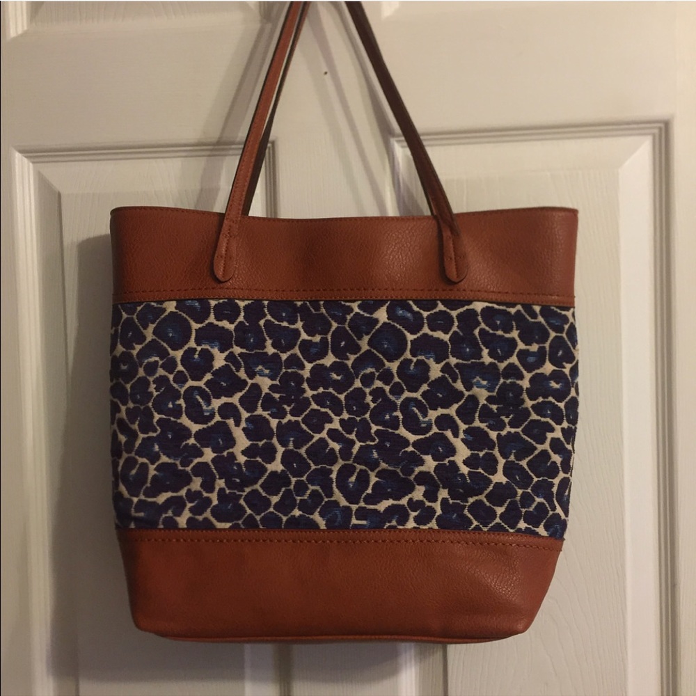 Blue Leopard/Leather Tote